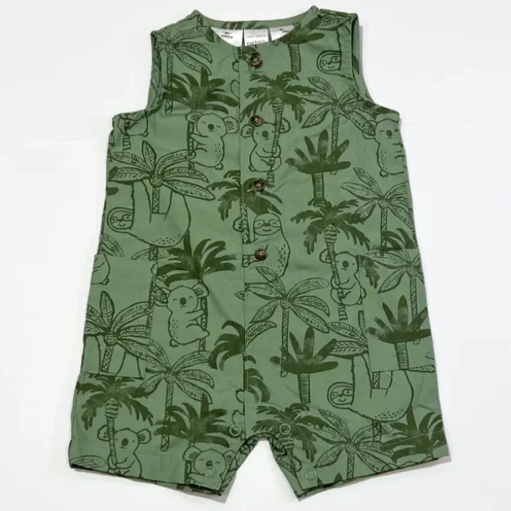 Carter’s green koala bear safari print sleeveless cotton baby romper size 18M